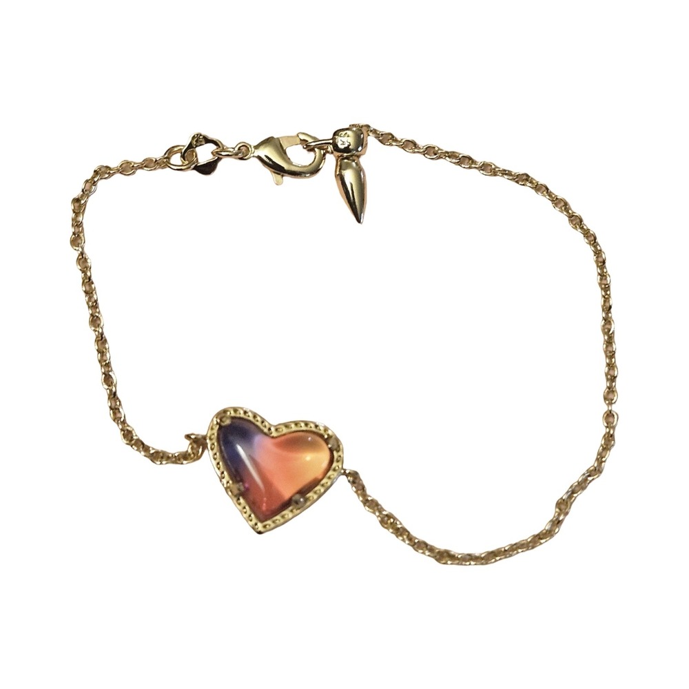 Adigail‎ Gems Ombre Heart Charm Bracelet Gold Tone Purple Blue Orange Stone AG